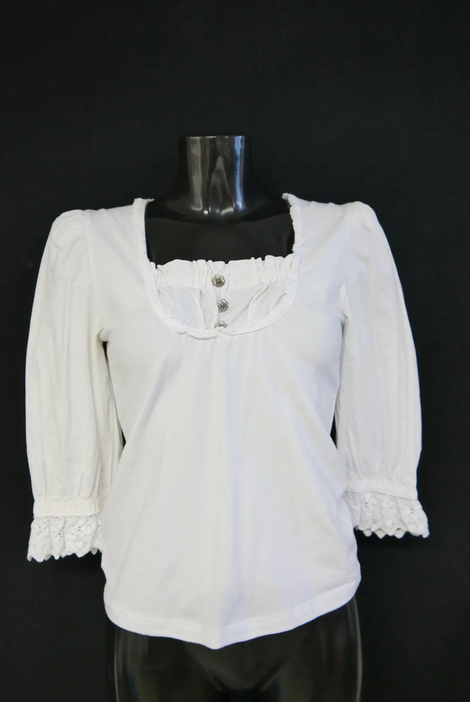 Gr.38 Trachtenbluse weiß Bluse für Dirndl Distler Baumwollmischung Spitze TB9584