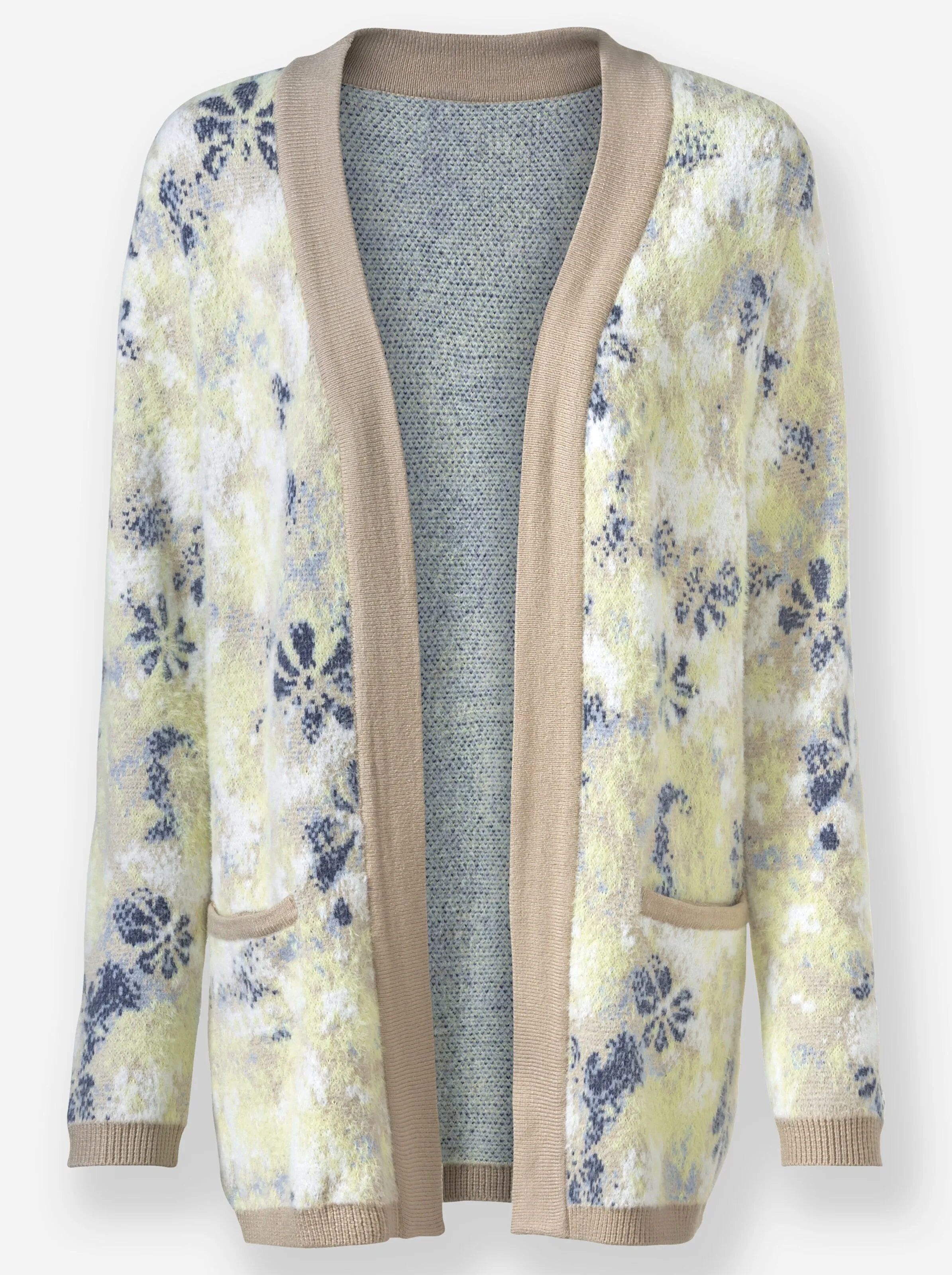 Strickjacke in sand-zitrone-gemustert